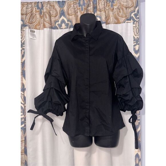 NEW WITH TAGS Women a.n.a NWT Ana A New Approach Womens black tier ruffle sleeve - Picture 1 of 6